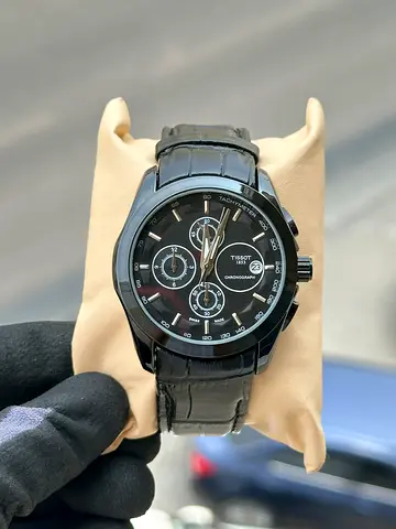 Black Chronograph Men's Watch with Leather Strap