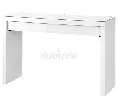 White Modern Console Table with Glass Top — Compact Hall/Entry Table