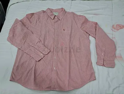 Pink striped long-sleeve casual shirt size XL