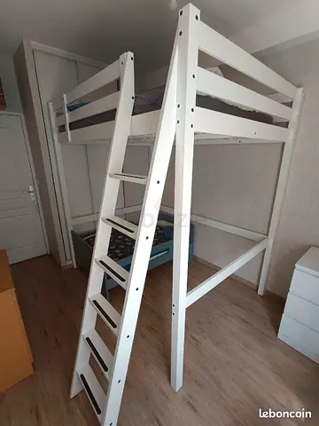 IKEA queen size White Wooden High Loft Bed with Ladder - Good Condition