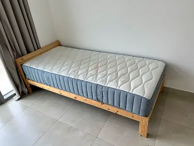 IKEA Pine Wood Bed Frame with VÅGSTRANDA Mattress