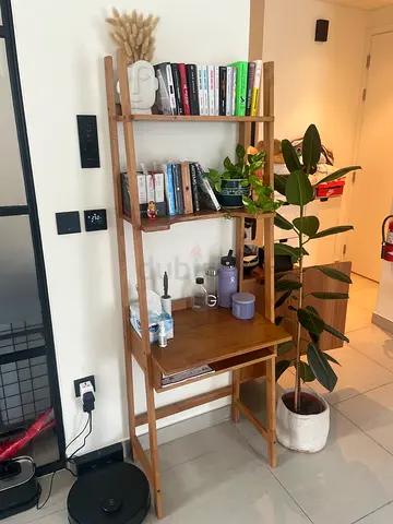 Solid Wood Open Bookcase / Shelving Unit with Desk Shelf - Good Condition
