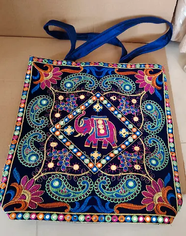 Embroidered Indian-style Tote Bag with Elephant Motif