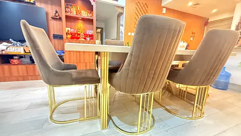 Modern Dining Set with Velvet Chairs and Gold Frames