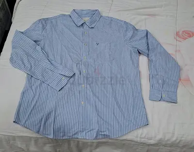 Light blue striped long-sleeve men's dress shirt - size approx XL