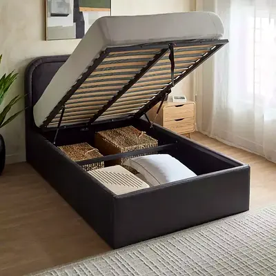 Soft round edges single size hydraulic leather fabric bed