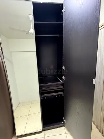 Ikea Slim wardrobe with full-length mirror — dark wood finish