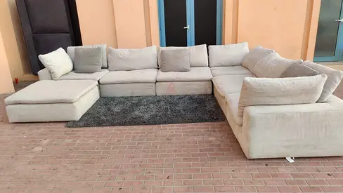 Selling high-quality pan home pianca feather 🪶 filled U Shape Sofa without footstool