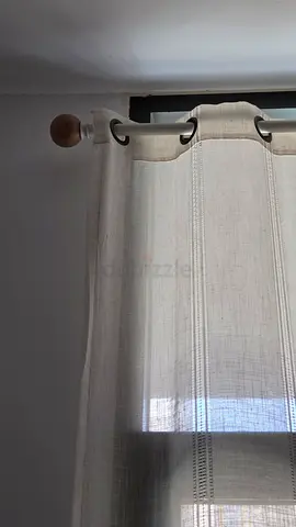 Creamy Fabric Curtain with Extendable Rod