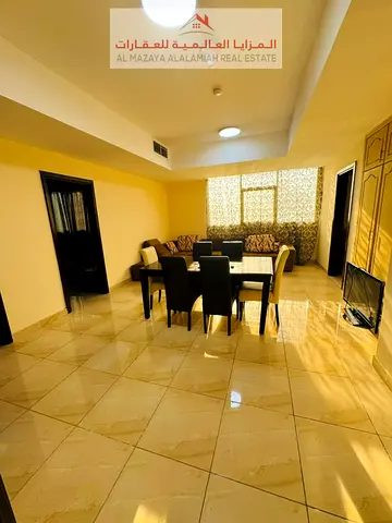 For monthly rent - fully furnished tow-bedroom apartment - new - first tenant - Sharjah - Al Nahda - with internet