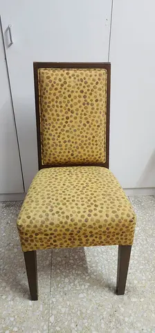 Wooden Frame Dining Chair with Yellow Polka Dot Upholstery