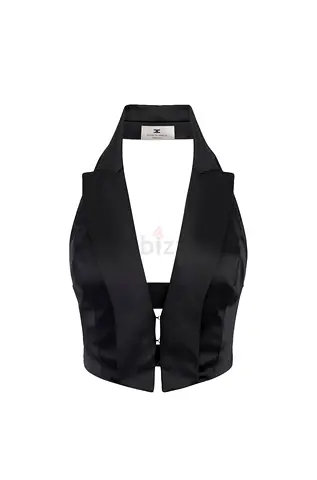 ELISABETTA FRANCHI TUXEDO-STYLE HALTER WAISTCOAT BLACK SIZE 44