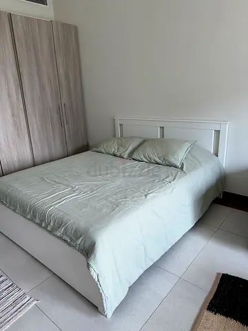 Ikea Queen size bed frame with 2 storage and mattress and headboard - white