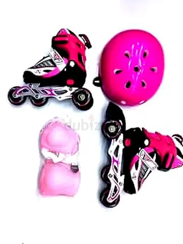 Kids Pink Adjustable Inline Skates with Helmet & Pads - Size Adjustable