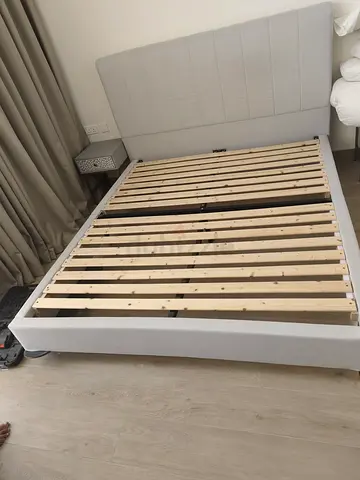 King size bed frame with upholstered headboard - light grey
