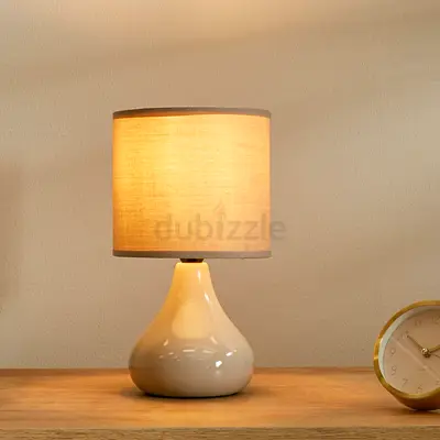 Beige Ceramic Table Lamp with Fabric Shade - Small Nightstand Lamp (one pc)