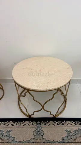 Round marble-top side table with gold metal base — set of 3