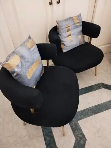 Pair of modern black lounge accent chairs with cushions