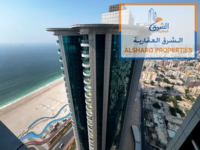 Luxury 1 Bedroom Apartment in Corniche Towers | Direct Sea View | Balcony | Central AC | Free Maintenance | Prime Location