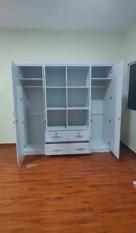 White 4-Door Wardrobe with Shelves & Drawers - new