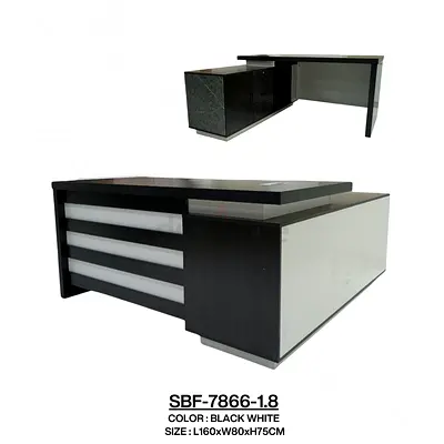Executive L-shaped Office Desk - Black & White, 160x80x75cm (SBF-7866-1.8)
