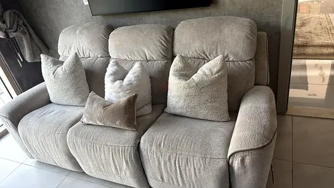 Light grey 3-seater reclining sofa with cushions