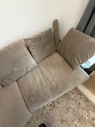 Comfortable 3-seater beige fabric sofa - good condition
