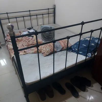 Black Metal Single/Double Bed Frame with Headboard and Footboard