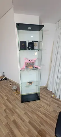 Glass Display Cabinet with Black Frame - Tall Showcase with LED light