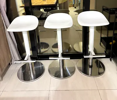 Set of 3 White Adjustable Bar Stools with Chrome Base