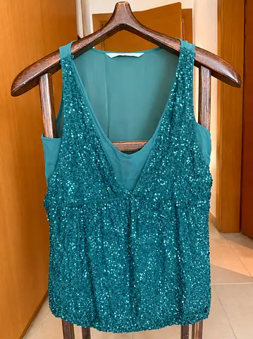 Park Bravo Teal Sequin & Beaded Top – Size 40