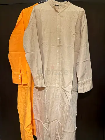 Two ZARA long linen cotton kurtas - beige and orange, gently used