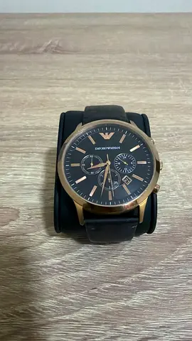 Emporio Armani Men's Chronograph Watch - Black Dial, Rose Gold Case