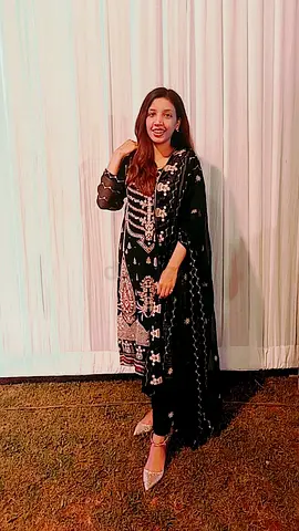 Black embroidered long kurta with dupatta - size S