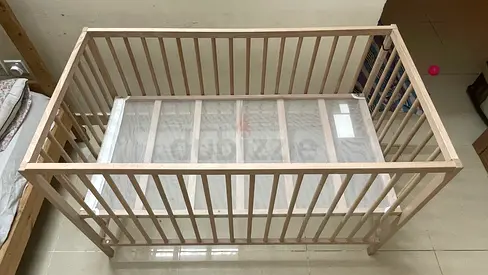 Wooden Baby Crib - Natural Finish, Good Condition