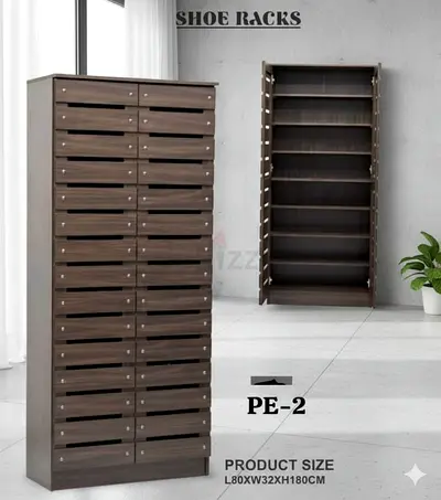 Tall Wooden Shoe Rack Cabinet - 8 Shelves x 4 Columns