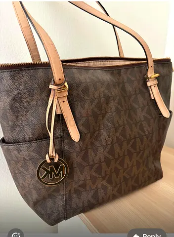 Michael Kors monogram tote bag - brown leather trim