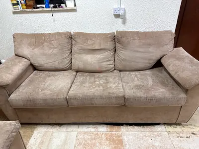 Beige 5 seater fabric sofa — used, solid frame