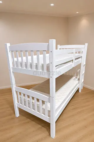 White Solid Wood Bunk Bed for Kids with Mattresses