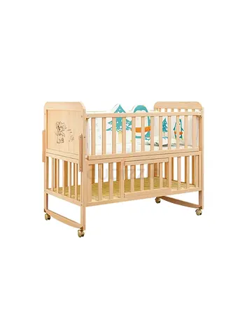 Solid Wood Baby Crib with Adjustable Height and Wheels
