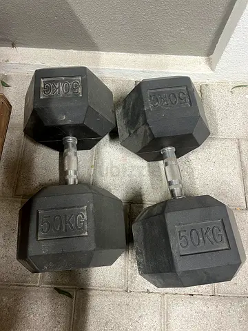 Pair of Primal Strength 50kg Hex Rubber Dumbbells (100kg total) - Good Condition
