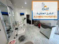 A complete women's salon with a fully equipped mezzanine, Moroccan bath, styling chairs, and a VIP r