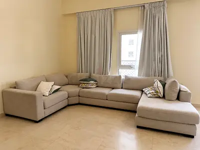 Large L-shaped Beige Fabric Sofa with Chaise - Barely used Like New