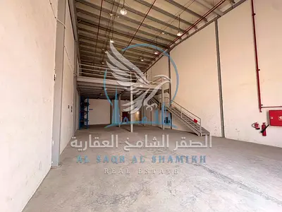 For Rent 3,700 Sq Ft Warehouse in Al Sajaa on a Main Road with Mezzanine and Full Fire System, suitable for storage and commercial or industrial use