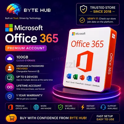 Microsoft Office 365 – Lifetime Account |  Upto 5 Devices | 100GB Onedrive | 1 Year warranty