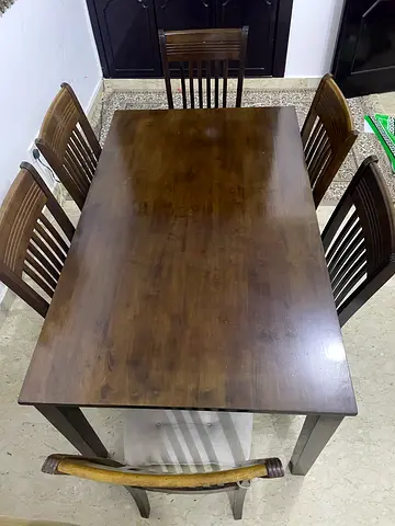 Solid Wood Dining Table with 6 Chairs - Dark Brown