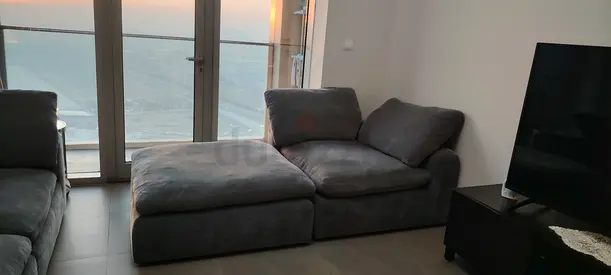 Comfortable Grey Fabric Sectional Sofa and Ottoman