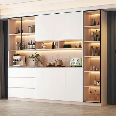 Modern Kitchen Cabinet with Open Shelves and LED Lighting