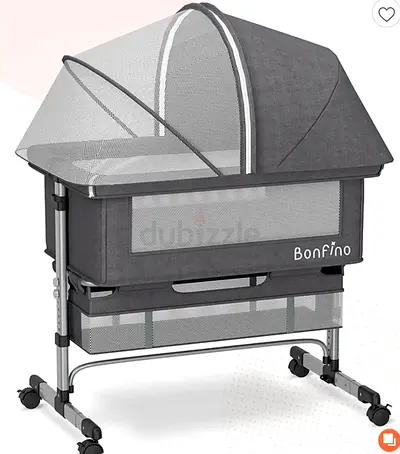 Bonfino Bedside Bassinet / Cradle with Canopy - Grey