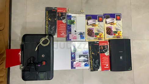 HP printer with built-in scanner + Canon scanner, with printing paper and accessories, in excellent